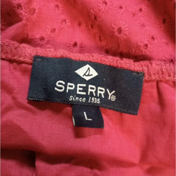Sperry Romper Womens Large Red Eyelet Sleeveless Button Front Lace Summer - Picture 4 of 6